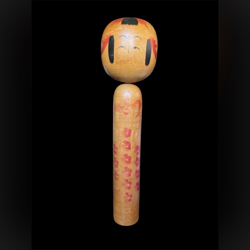 Vintage Handcrafted Wooden Kokeshi Doll, 18” tall Japanese Folk Art hand painted